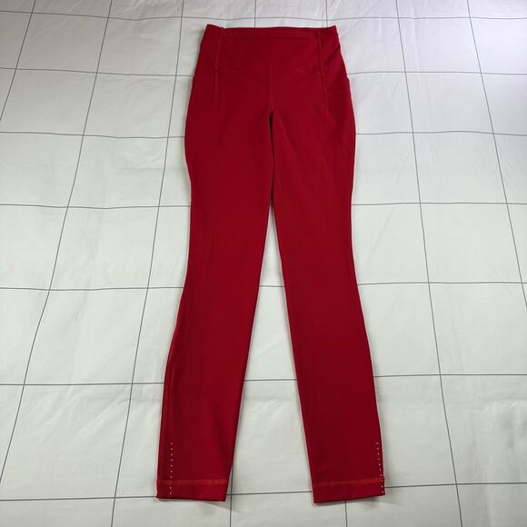 Lululemon Leggings Womens 2 Tall Hemmed Dark Red Swift Speed High Rise Run Gym - Picture 1 of 8